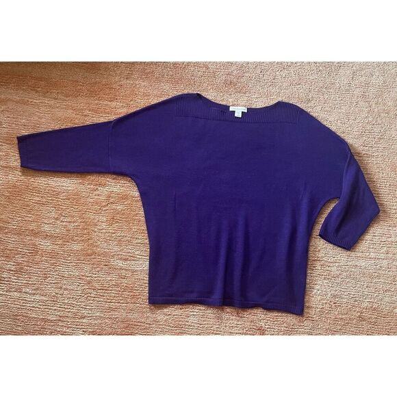 Coldwater Creek Purple Wool Blend Boatneck Cropped Sleeve Sweater Size 10-12 /M - Picture 1 of 6